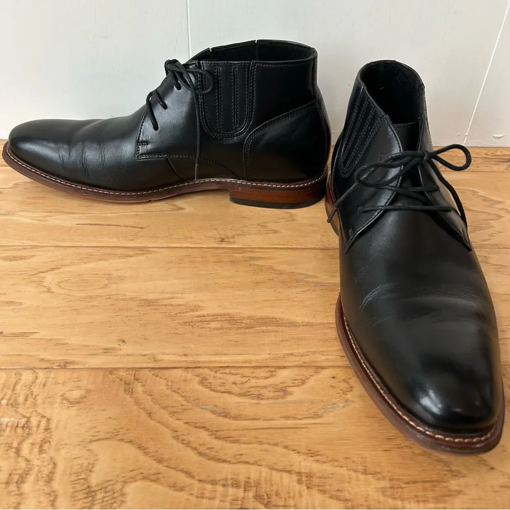 Stacy Adams Black Leather Maxwell Chukka Boot 9 1/2 W Lace Up Plain Toe